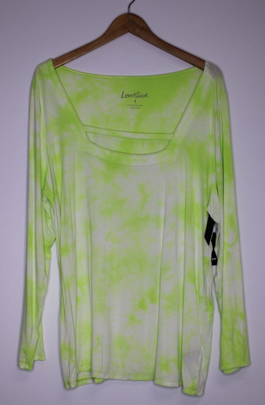 Torrid Lovesick Top Size 1 Tie Dye Long Sleeve Strappy Square Neck Lounge NWT